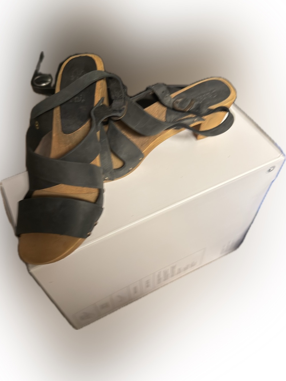 Sanita Black Strappy Wood-Look Slingback Heels